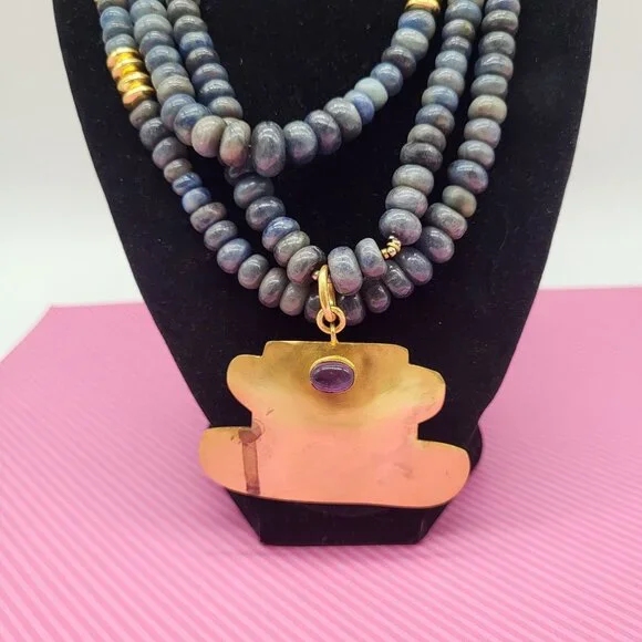 Ana Srdic S Africa Lapis Lazuli Beaded Gold Vermeil Amethyst Cabochon Necklace - Picture 2 of 14